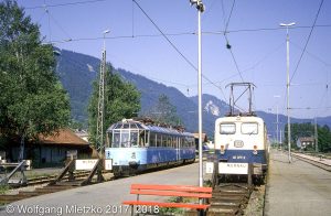 141 377 und 491 001 (Gläserner Zug) in Oberammergau am 15.08.1983